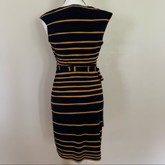 Blue and gold striped dress with ruching - Picture 4 of 5